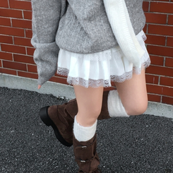 スエードティアードミニスカートパンツ WHITE