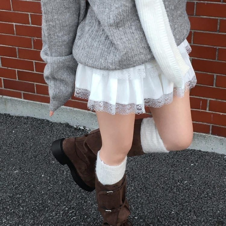 スエードティアードミニスカートパンツ WHITE