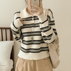 オーバーストライプボタンニット WHITE