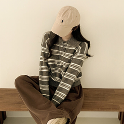 オーバーストライプボタンニット GREY