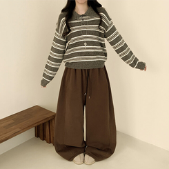 オーバーストライプボタンニット GREY