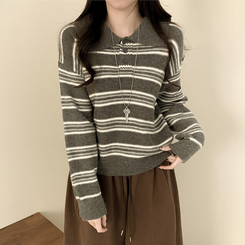 オーバーストライプボタンニット GREY