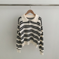 オーバーストライプボタンニット