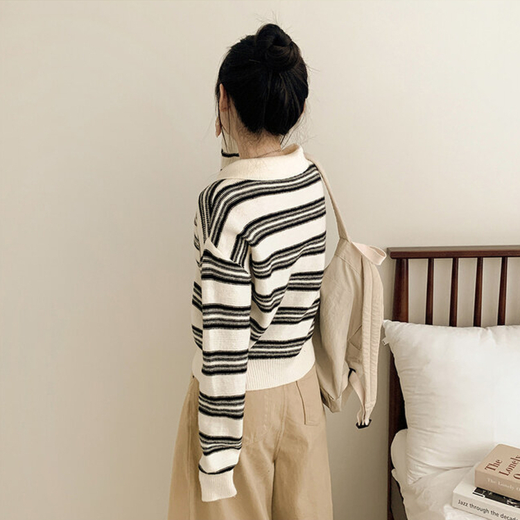 オーバーストライプボタンニット WHITE