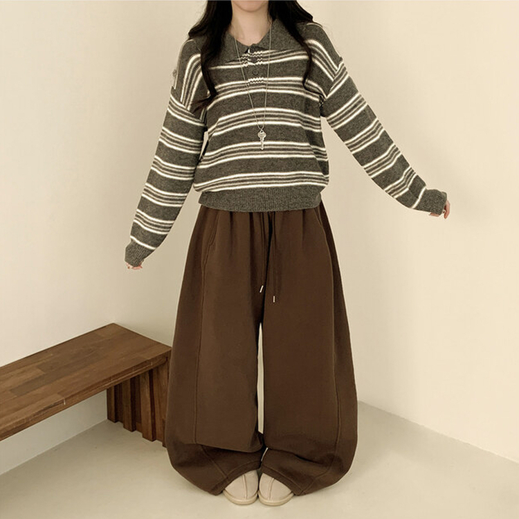 オーバーストライプボタンニット GREY