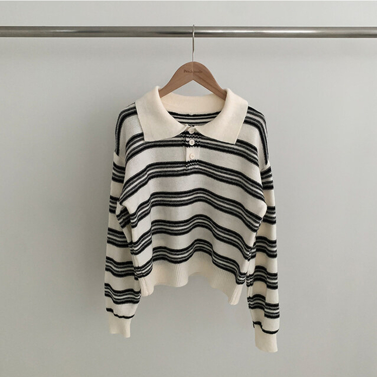 オーバーストライプボタンニット