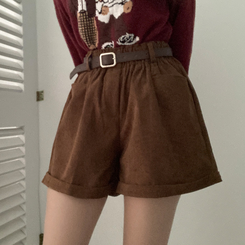 【ベルト付き】コーデュロイハーフパンツ BROWN