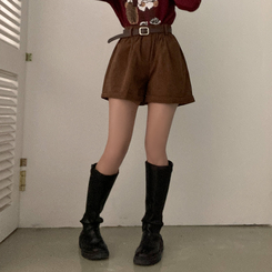 【ベルト付き】コーデュロイハーフパンツ BROWN