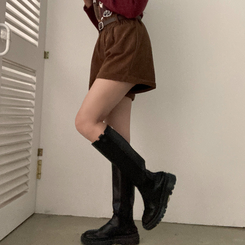 【ベルト付き】コーデュロイハーフパンツ BROWN