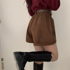 【ベルト付き】コーデュロイハーフパンツ BROWN