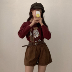 【ベルト付き】コーデュロイハーフパンツ BROWN