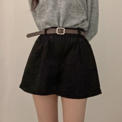 【ベルト付き】コーデュロイハーフパンツ BLACK