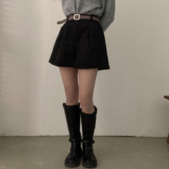 【ベルト付き】コーデュロイハーフパンツ BLACK