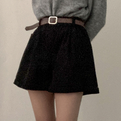 【ベルト付き】コーデュロイハーフパンツ BLACK