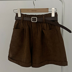 【ベルト付き】コーデュロイハーフパンツ