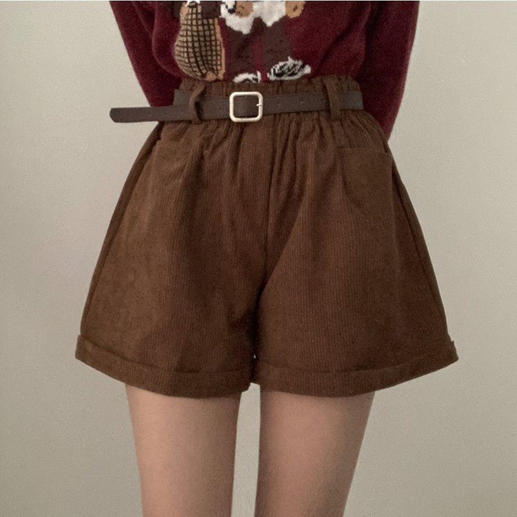 【ベルト付き】コーデュロイハーフパンツ BROWN