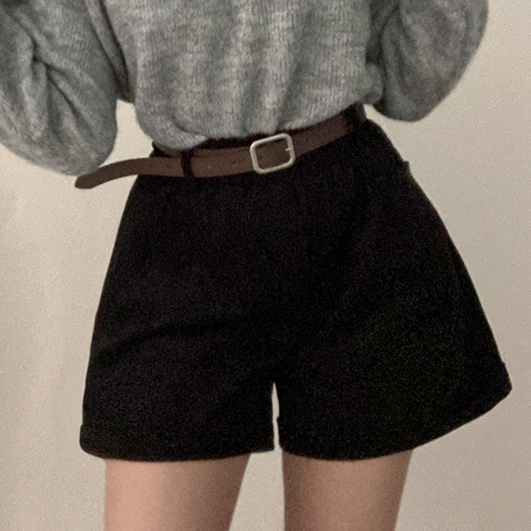 【ベルト付き】コーデュロイハーフパンツ BLACK