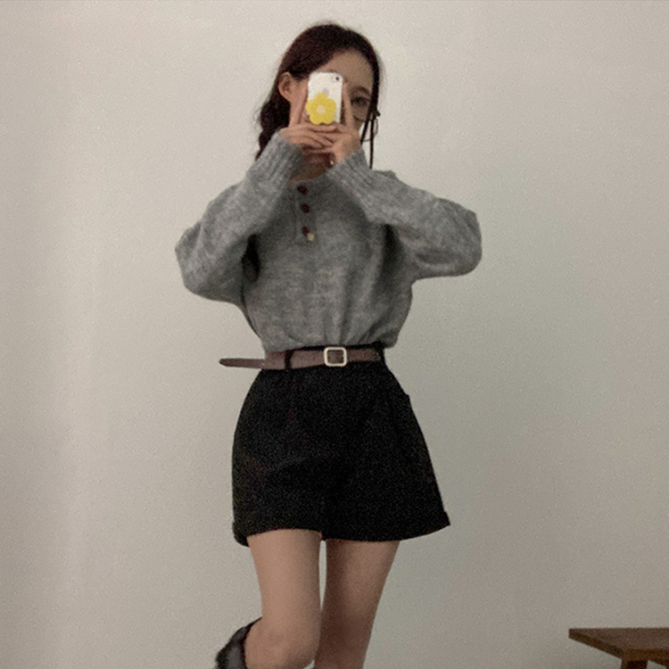 【ベルト付き】コーデュロイハーフパンツ BLACK