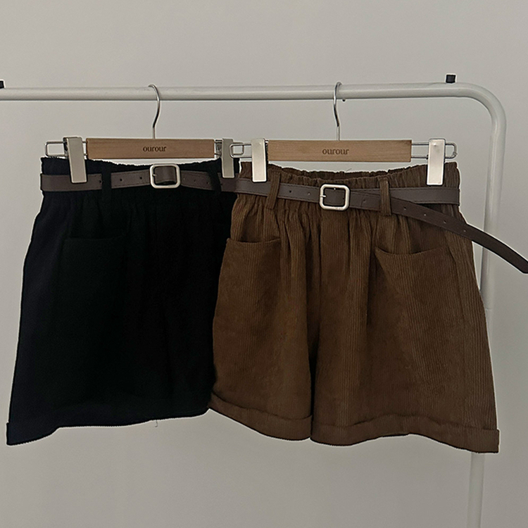 【ベルト付き】コーデュロイハーフパンツ