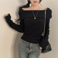 ふんわりオフスクエア長袖Tシャツ BLACK