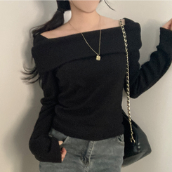 ふんわりオフスクエア長袖Tシャツ BLACK