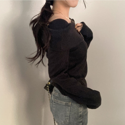 ふんわりオフスクエア長袖Tシャツ BLACK