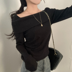 ふんわりオフスクエア長袖Tシャツ BLACK