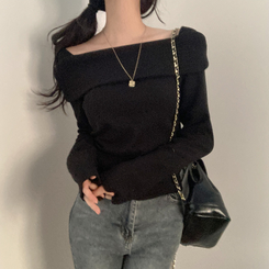 ふんわりオフスクエア長袖Tシャツ BLACK