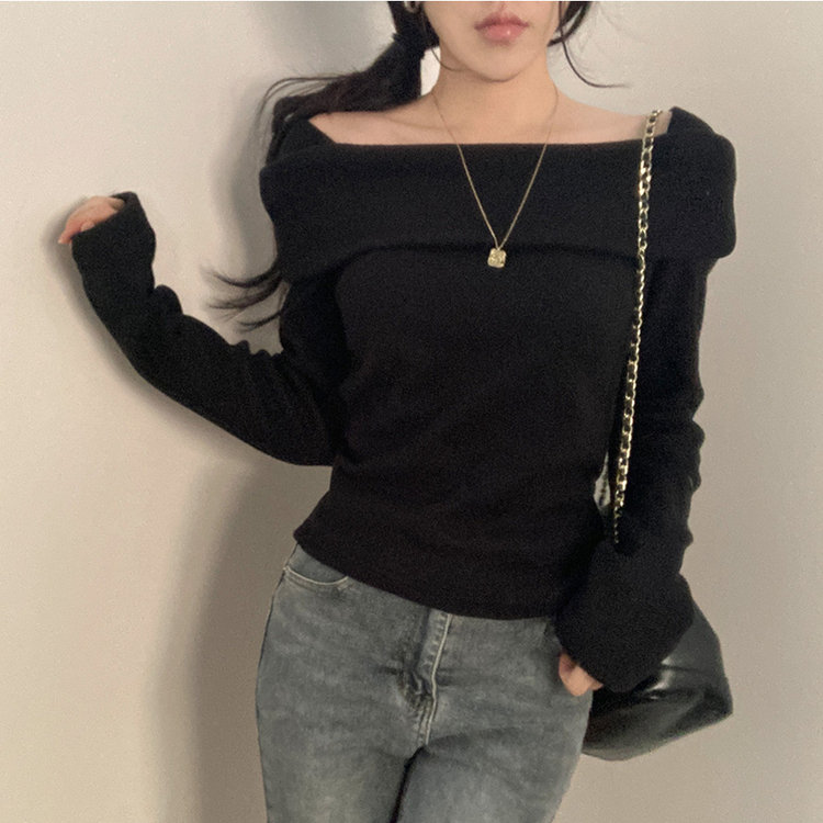 ふんわりオフスクエア長袖Tシャツ BLACK