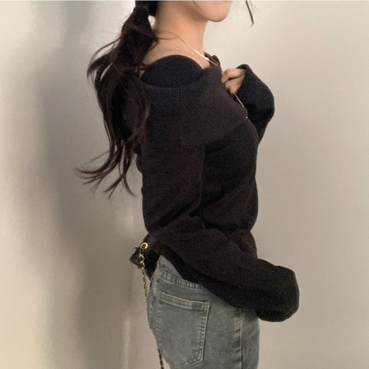 ふんわりオフスクエア長袖Tシャツ BLACK