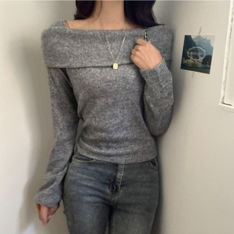 ふんわりオフスクエア長袖Tシャツ GREY