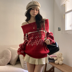 スノーノルディックバルーンオフニット RED