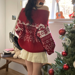 スノーノルディックバルーンオフニット RED