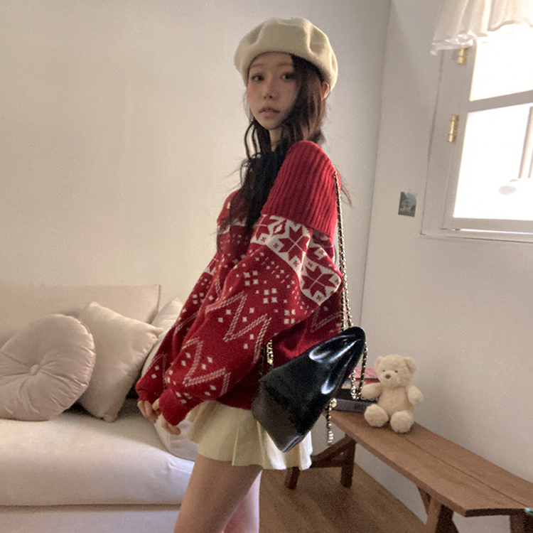 スノーノルディックバルーンオフニット RED