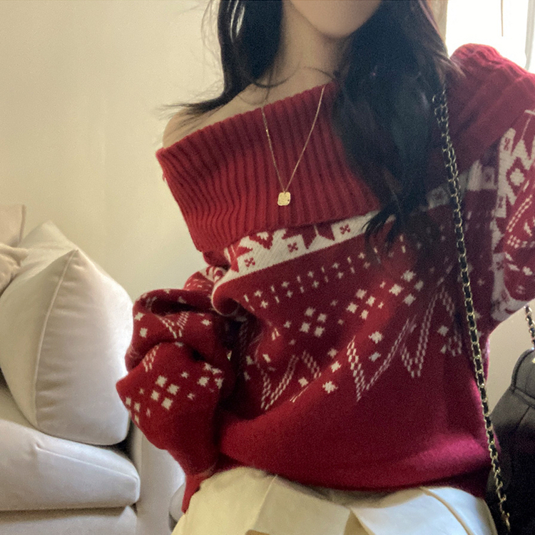 スノーノルディックバルーンオフニット RED