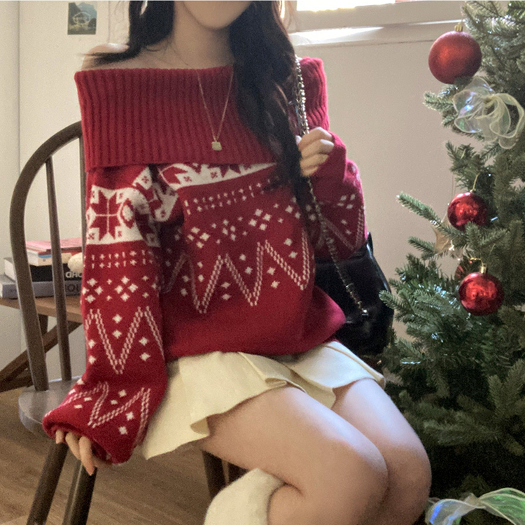 スノーノルディックバルーンオフニット RED