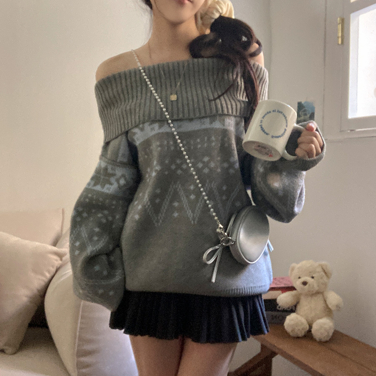 スノーノルディックバルーンオフニット GREY