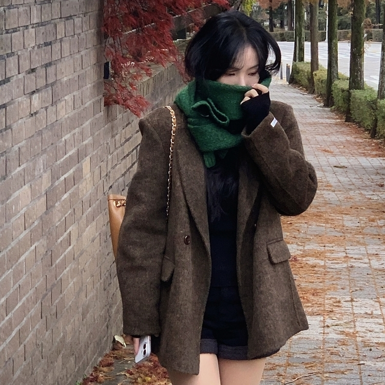 겨울 데이트날 헤링본 더블 버튼 핸드메이드 카라 코트 자켓