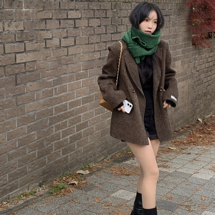 겨울 데이트날 헤링본 더블 버튼 핸드메이드 카라 코트 자켓