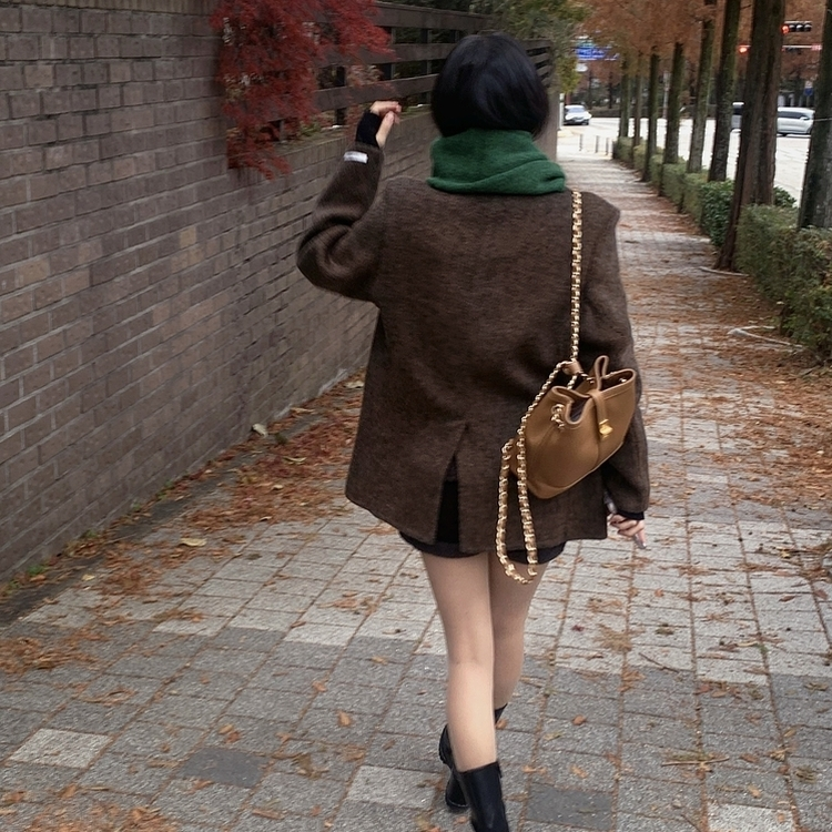 겨울 데이트날 헤링본 더블 버튼 핸드메이드 카라 코트 자켓