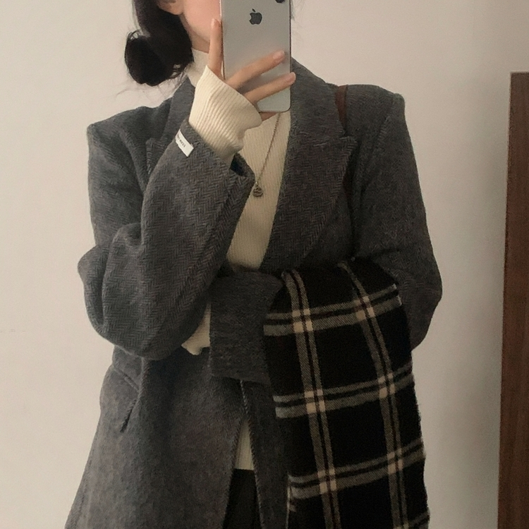 겨울 데이트날 헤링본 더블 버튼 핸드메이드 카라 코트 자켓