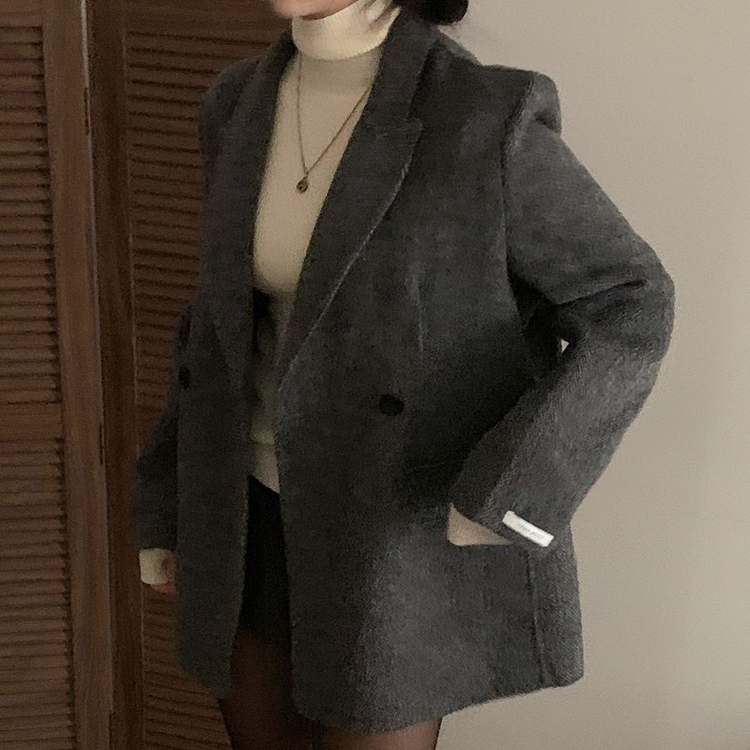 겨울 데이트날 헤링본 더블 버튼 핸드메이드 카라 코트 자켓