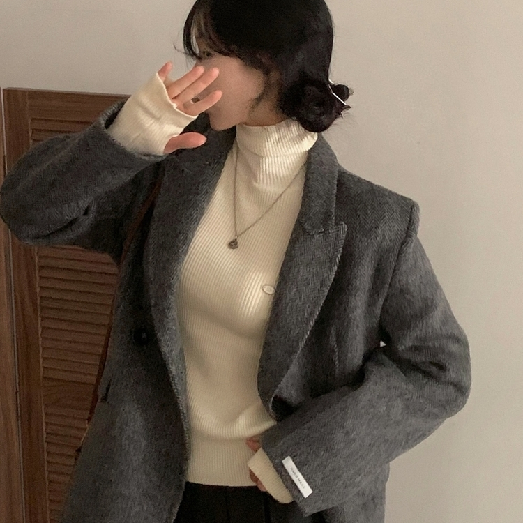 겨울 데이트날 헤링본 더블 버튼 핸드메이드 카라 코트 자켓