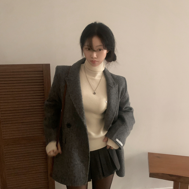 겨울 데이트날 헤링본 더블 버튼 핸드메이드 카라 코트 자켓
