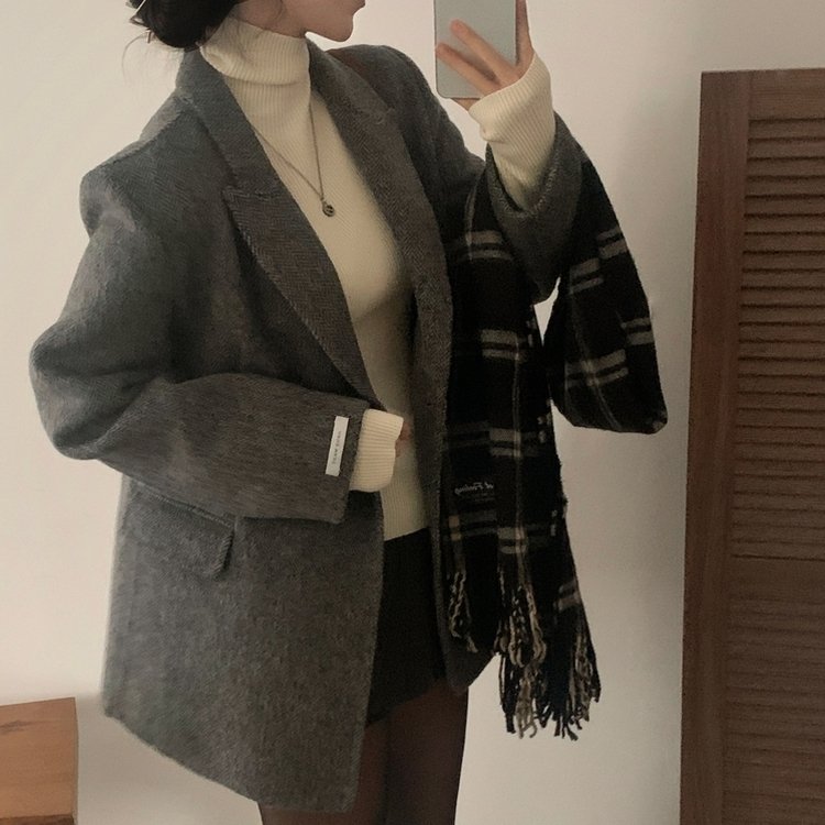 겨울 데이트날 헤링본 더블 버튼 핸드메이드 카라 코트 자켓