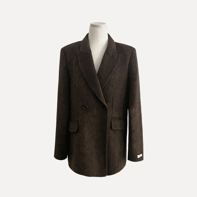 겨울 데이트날 헤링본 더블 버튼 핸드메이드 카라 코트 자켓