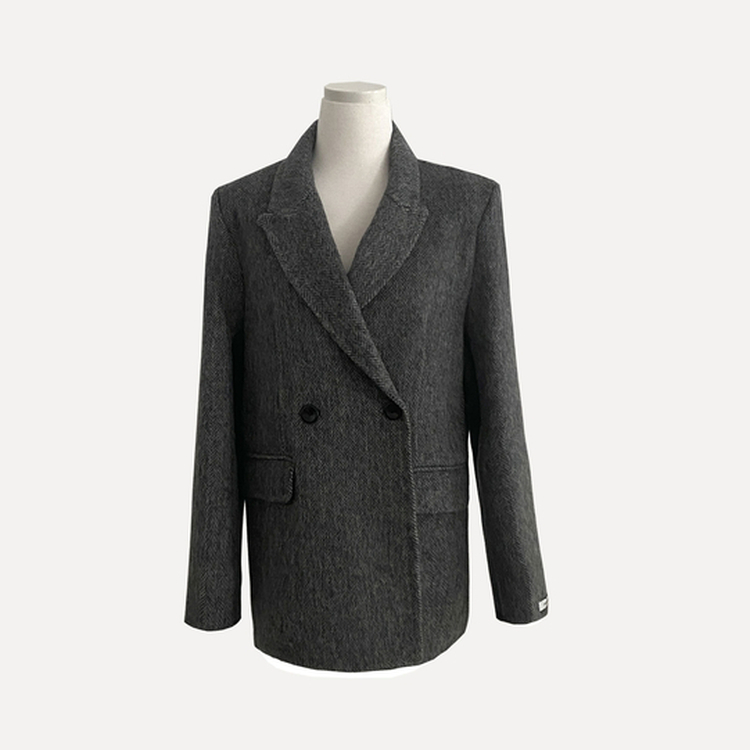 겨울 데이트날 헤링본 더블 버튼 핸드메이드 카라 코트 자켓