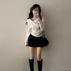 이사벨 기모 셔링 드레이프 긴팔티셔츠 아이보리