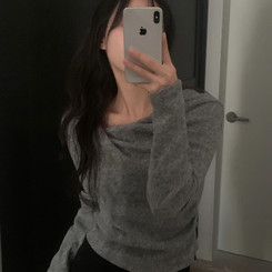 이사벨 기모 셔링 드레이프 긴팔티셔츠 그레이