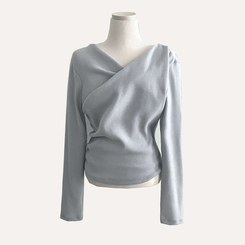 이사벨 기모 셔링 드레이프 긴팔티셔츠